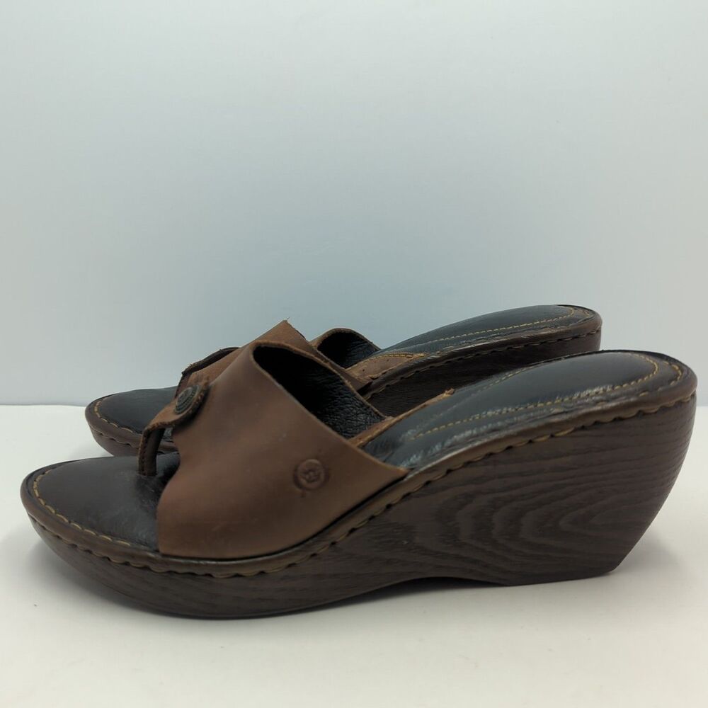 Born Women's Brown Leather Wedge Thong Sandal Size 9 Boho Comfort - Picture 2 of 13